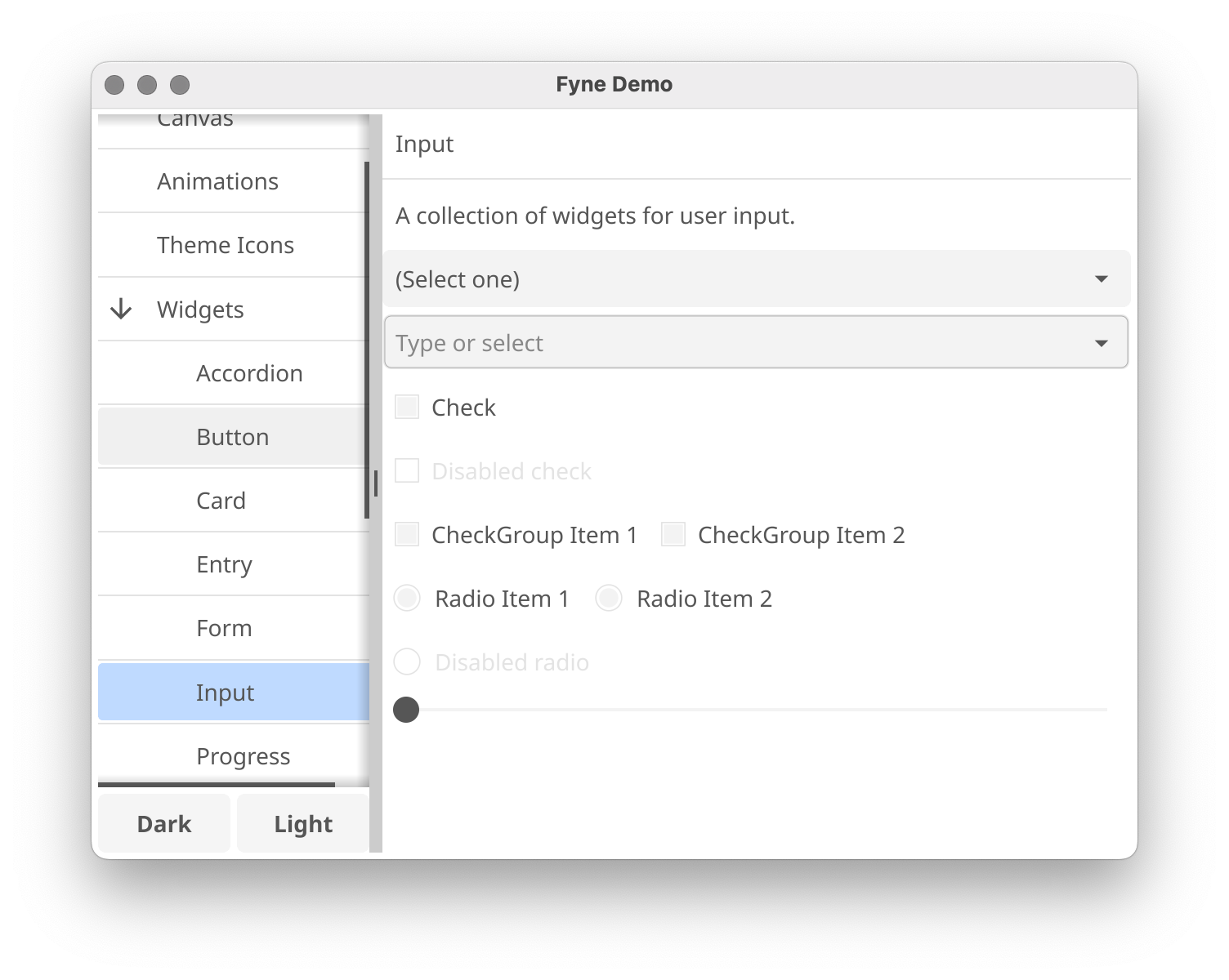 Fyne 데모 라이트 테마