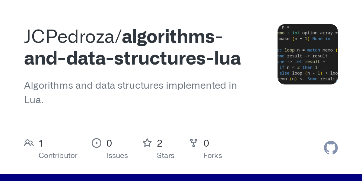 algorithms and data structures lua