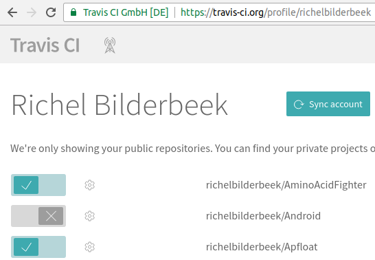 그림 3. Travis CI가 확인한 GitHubs 개요