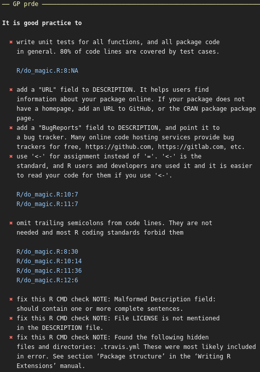 그림 13. 'GoodPractice'패키지에 의해 제공된 피드백