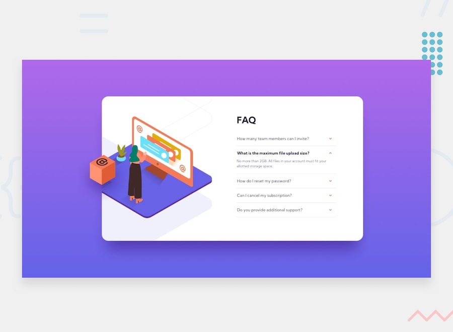 FAQ 아코디언 카드 코딩 도전에 대한 디자인 미리보기