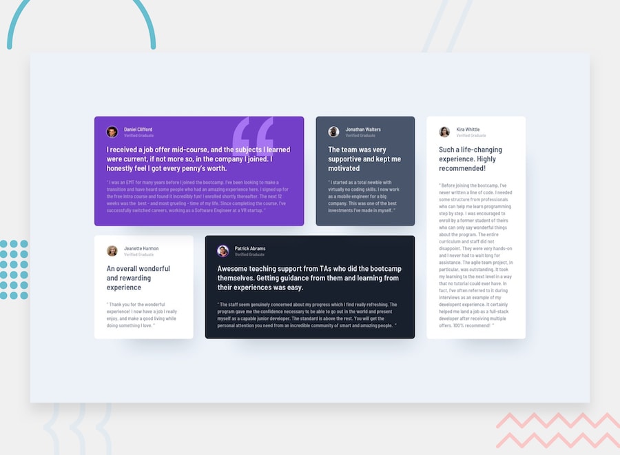 증언 그리드 섹션 코딩 도전에 대한 설계 미리보기