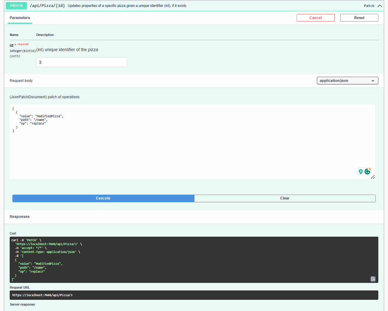 Patch Ersetzen Sie den Pizza -Namen