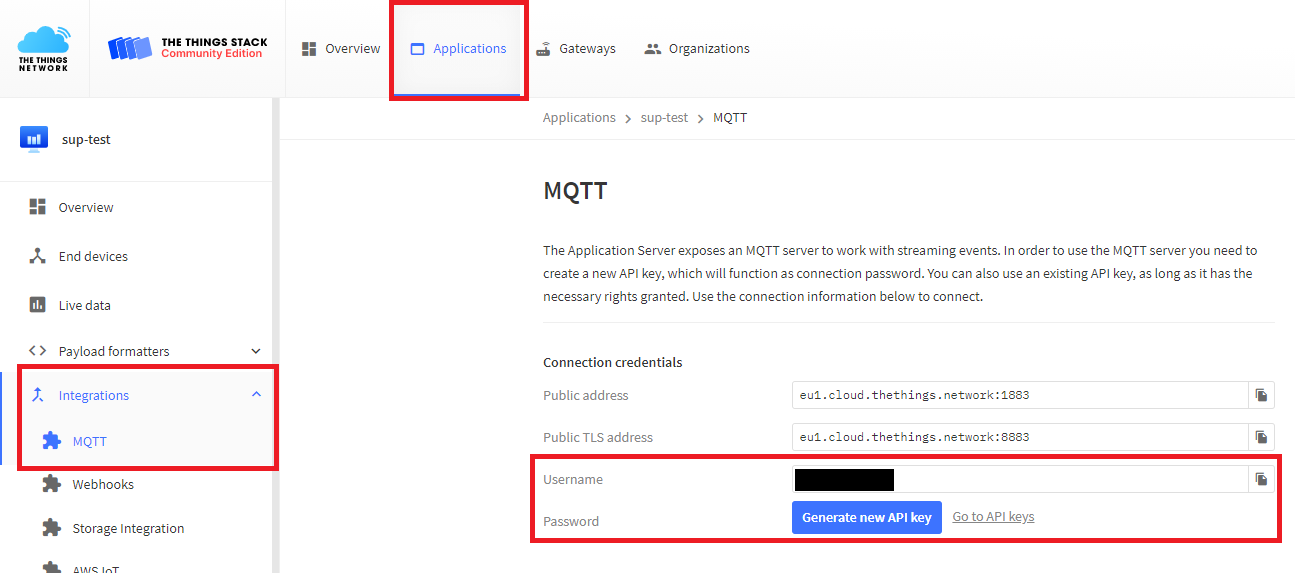 Генерировать ключ API MQTT