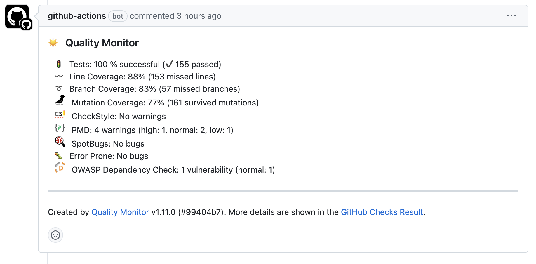 품질 모니터 github 동작