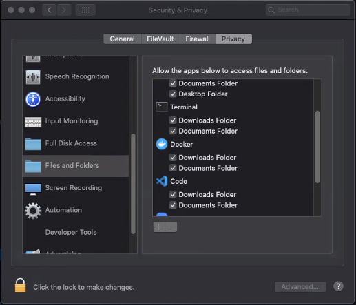 MacOS文件和文件夹权限页面