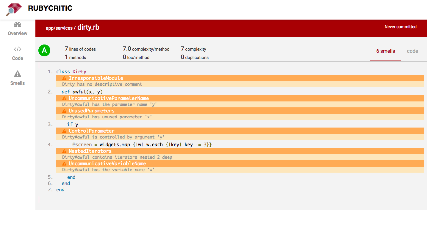 RubyCritic文件代码屏幕截图
