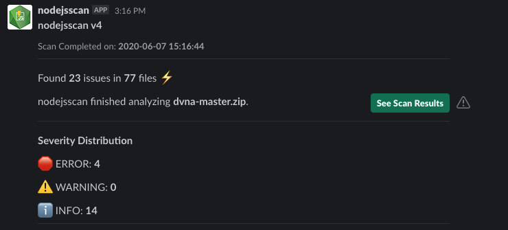 Nodejsscan松弛警报