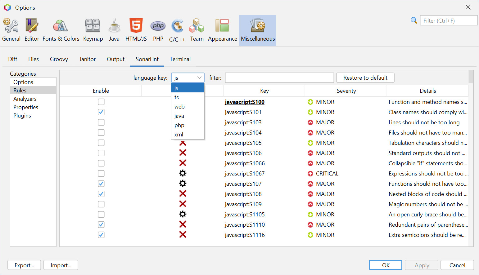 optionssonarlintrules