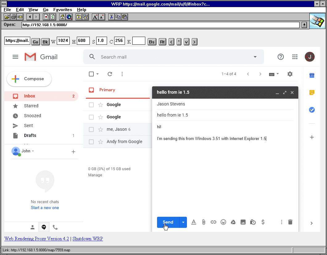 Internet Explorer 1.5做Gmail