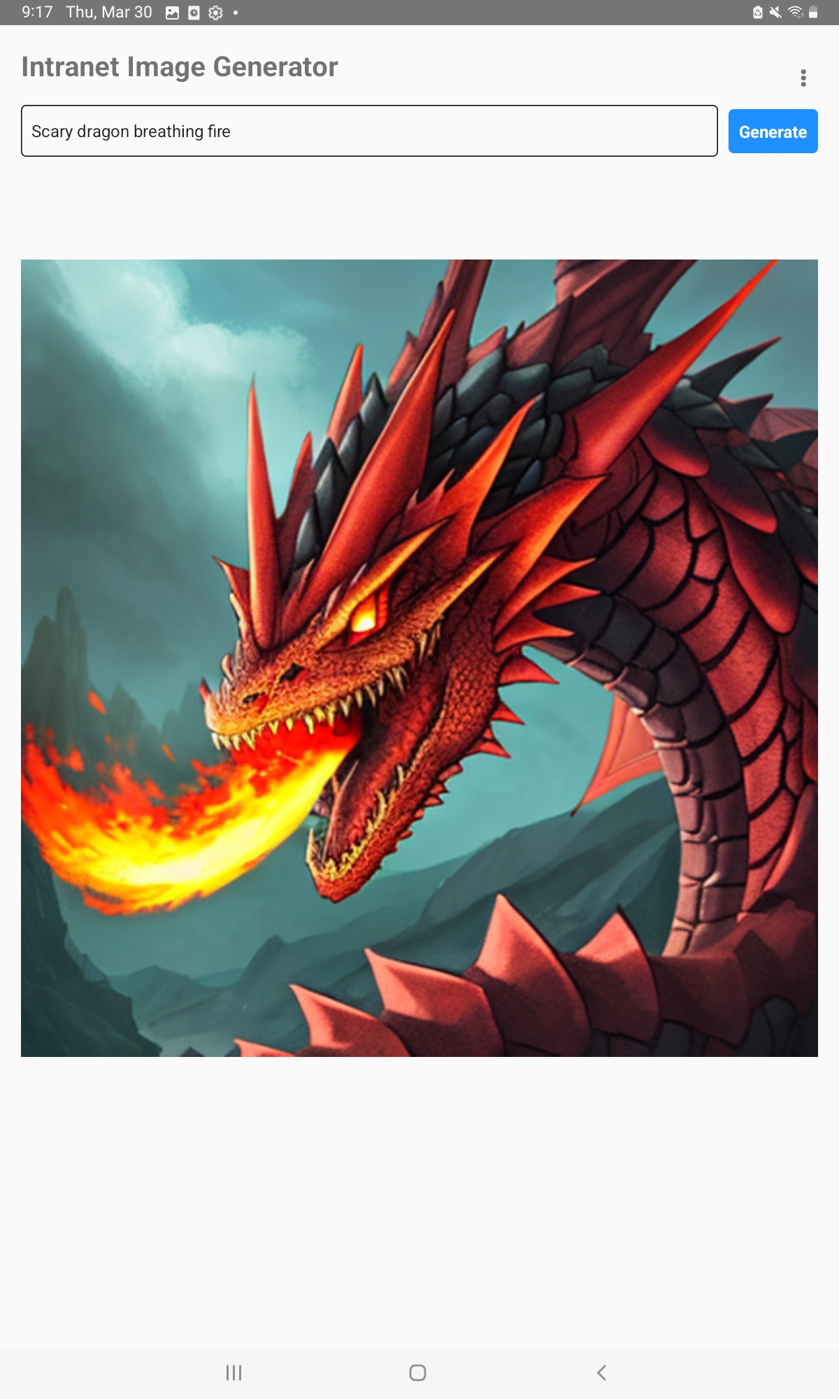 Screenshot des mobilen Kunden, beängstigendem Drachenatmende Feuer