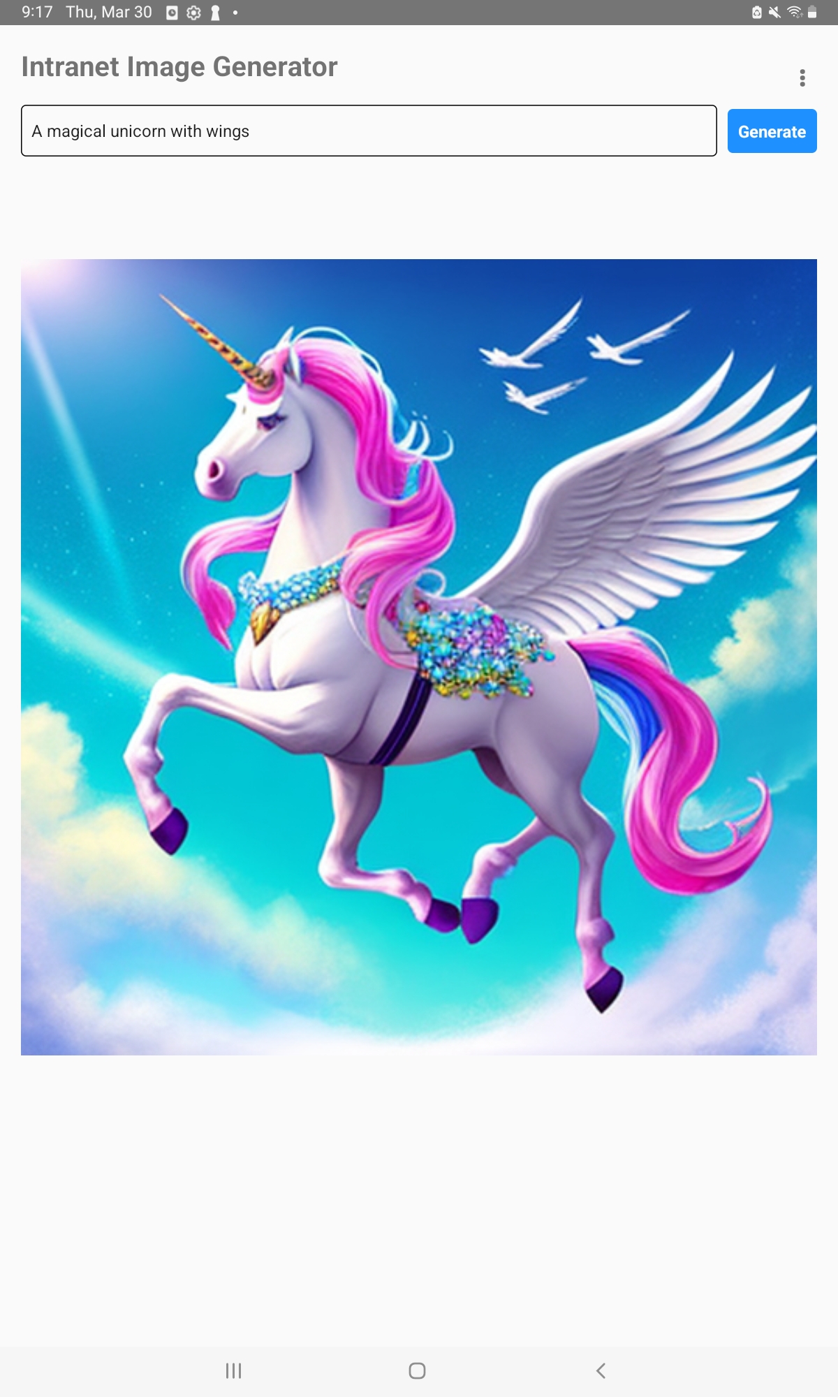 Screenshot des mobilen Kunden, Magical Unicorn mit Flügeln