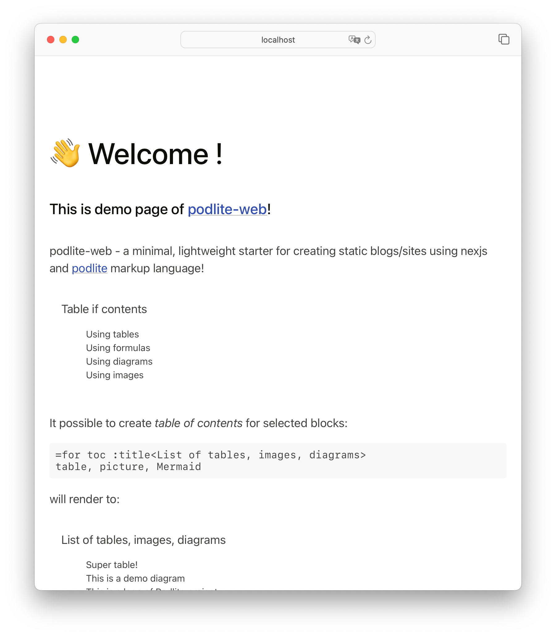 podlite-web演示頁屏幕截圖
