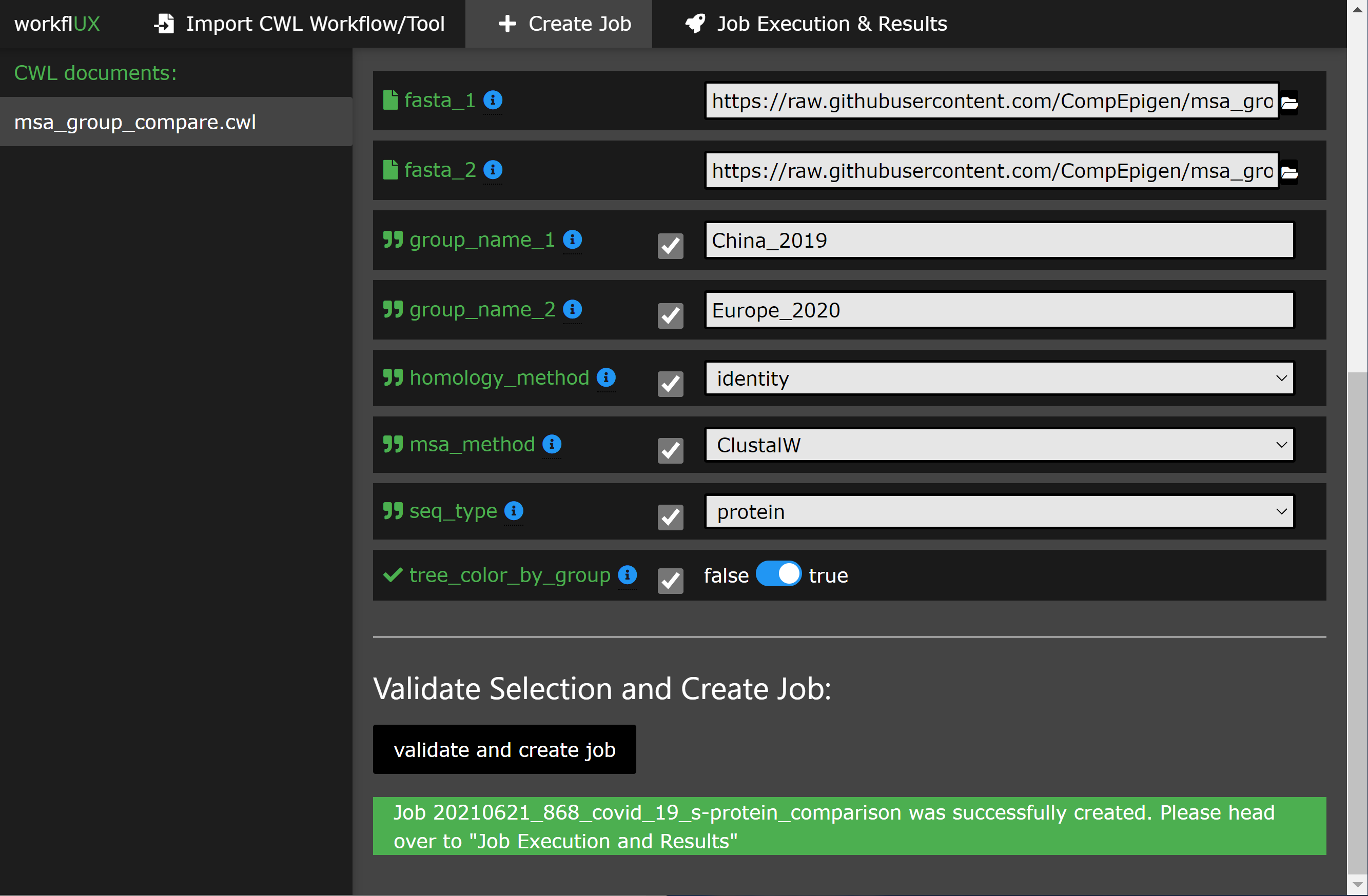 创建作业屏幕截图
