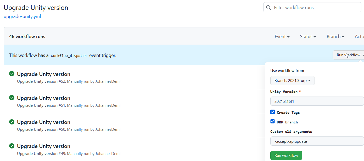 升级Unity GitHub动作屏幕截图