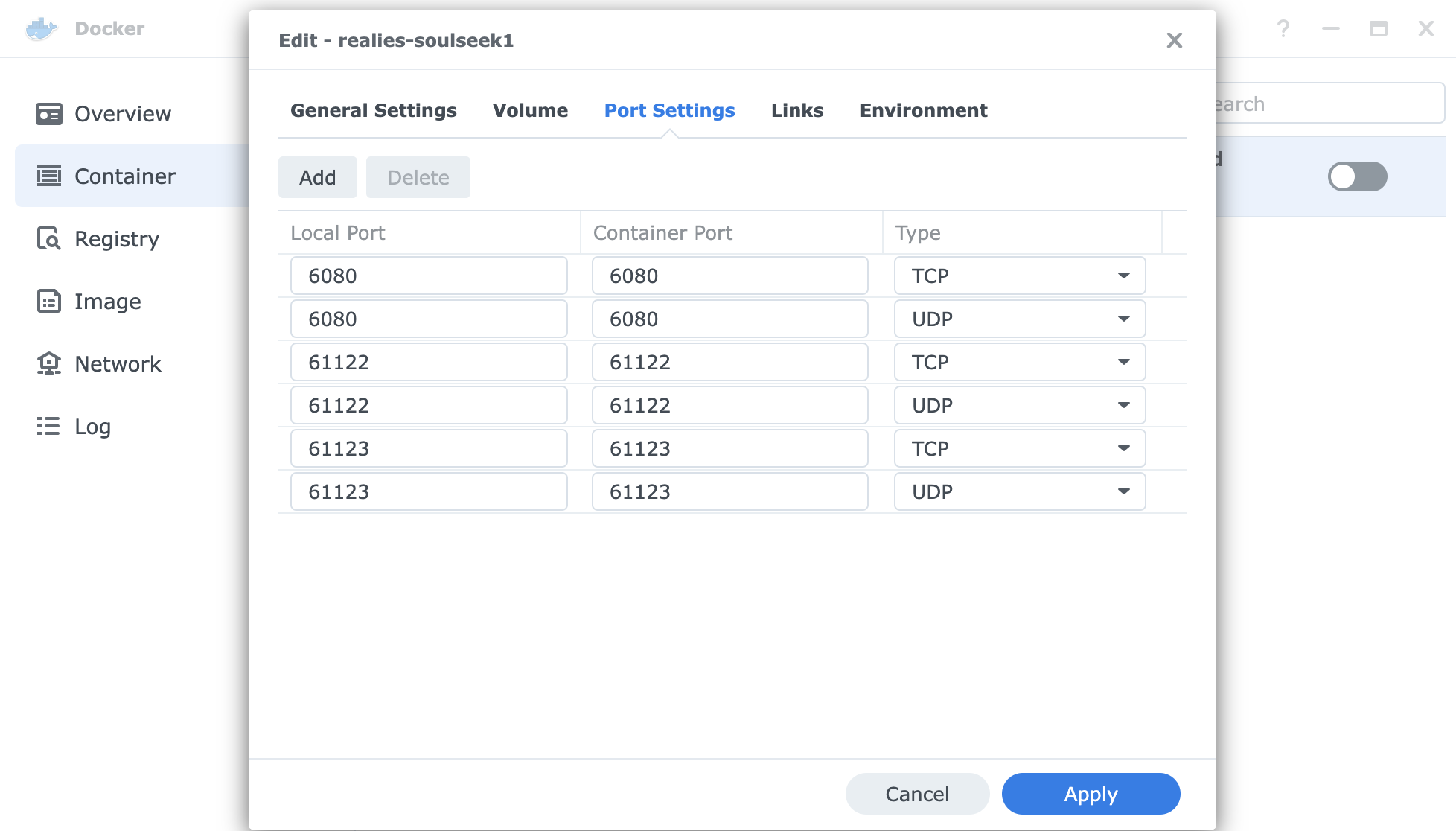 Synology Docker端口配置