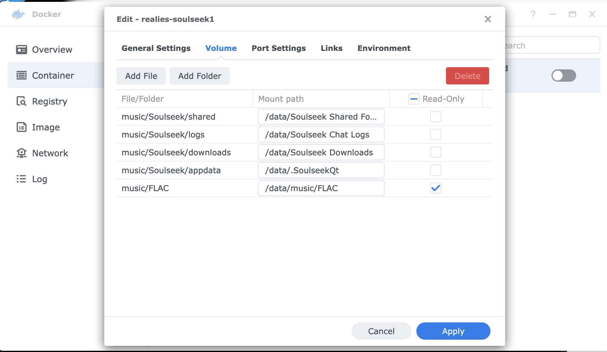 Synology Docker音量配置