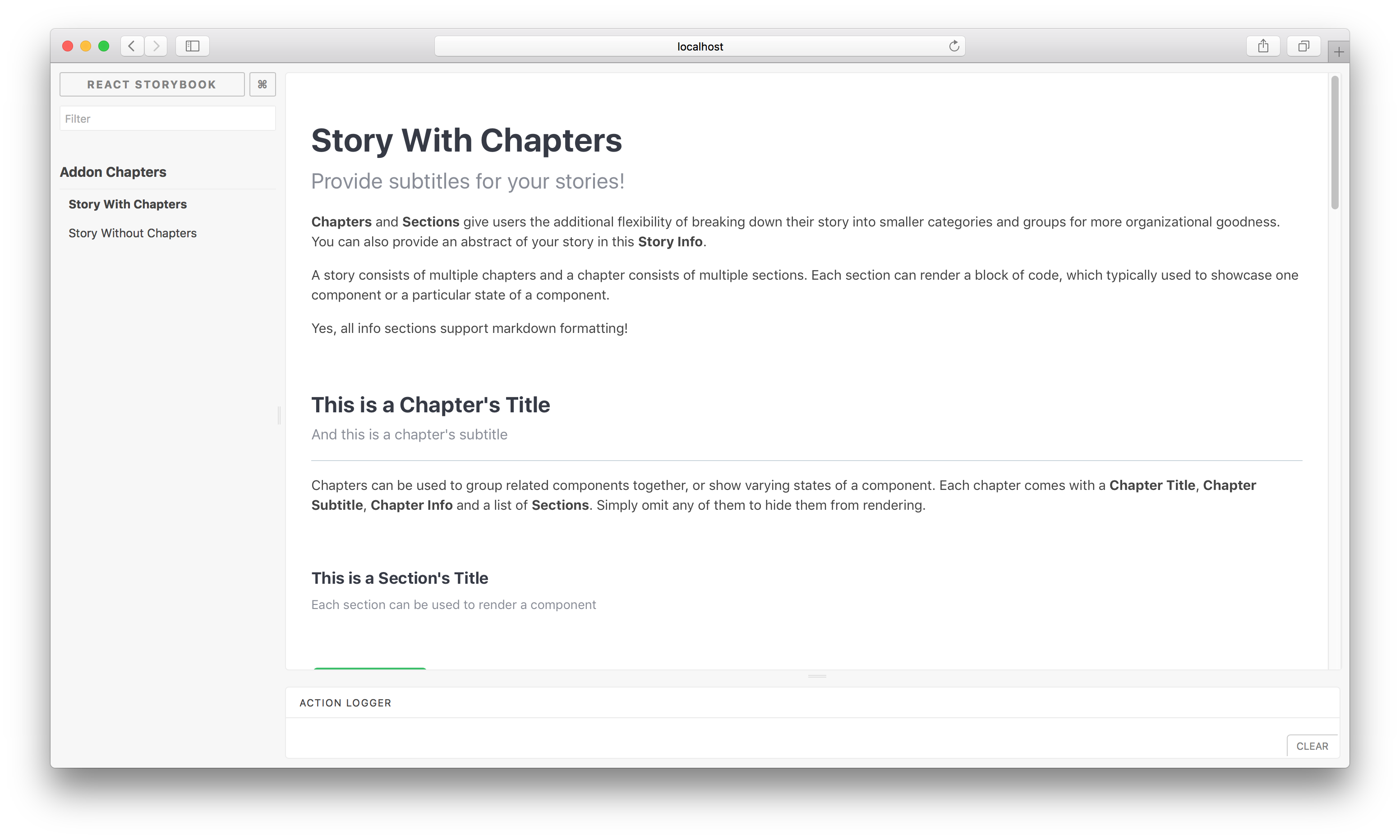 React Storybook Captura de pantalla