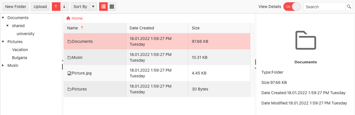React FileManager Vorlage App reagieren