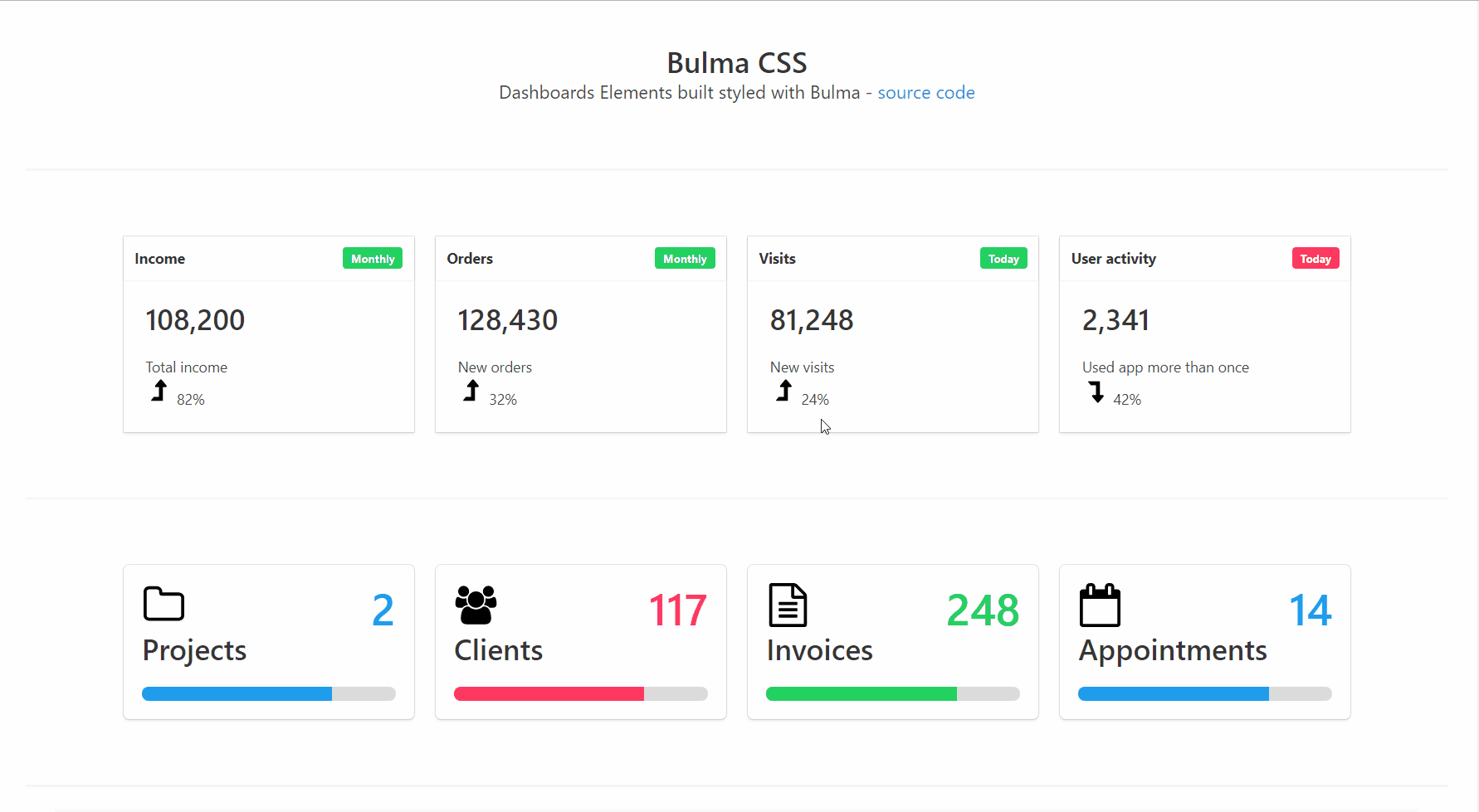 Bulma CSS -Komponenten - GIF Animated Presentation