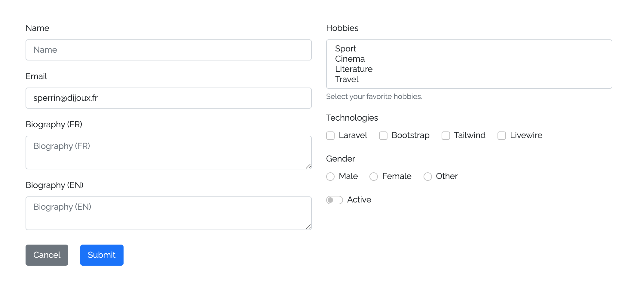 Laravel Form -Komponenten Screenshot