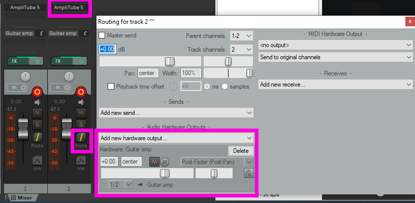 Roteamento de áudio Reaper