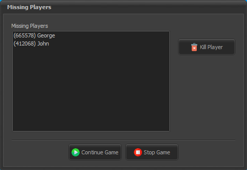 Pantalla de jugadores faltantes