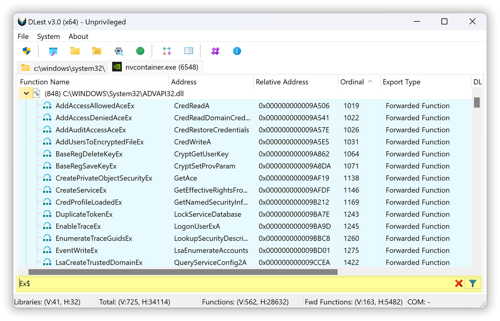 Nombres de exportación de filtrado de regex