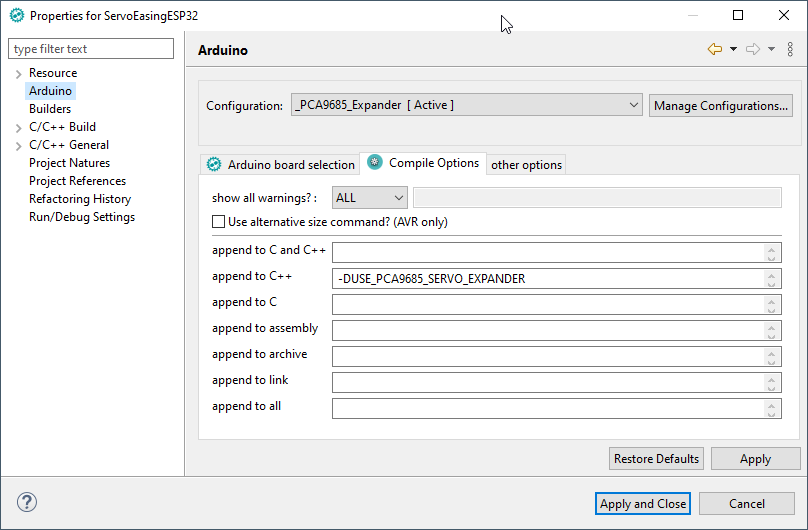 Sloeber -Einstellungen