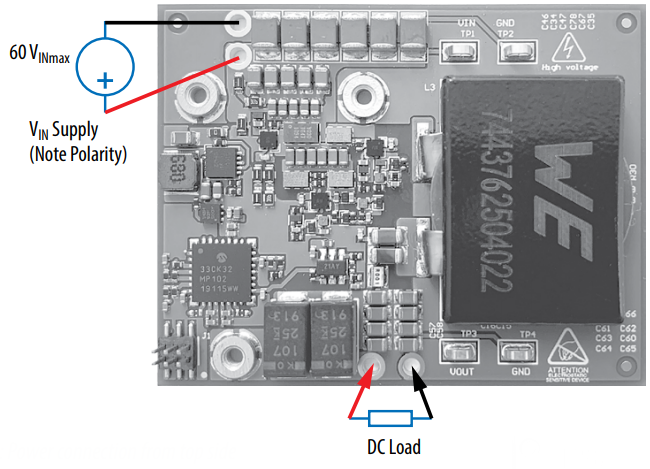 Conexões de teste EPC9148 - Vista superior