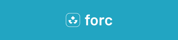 forc logo with the text 'forc' next to it on a blue background