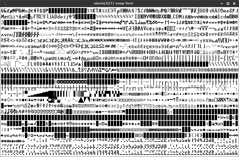 Example of XTerm(322) running fonttable with neep
