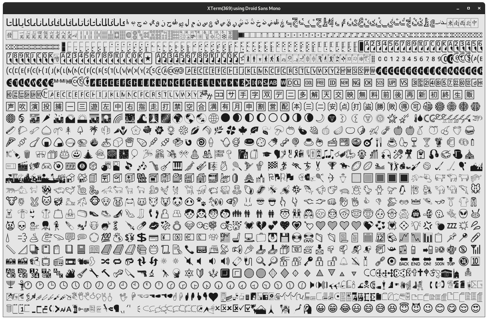 Example of XTerm(369) running fonttable with DroidSansMono