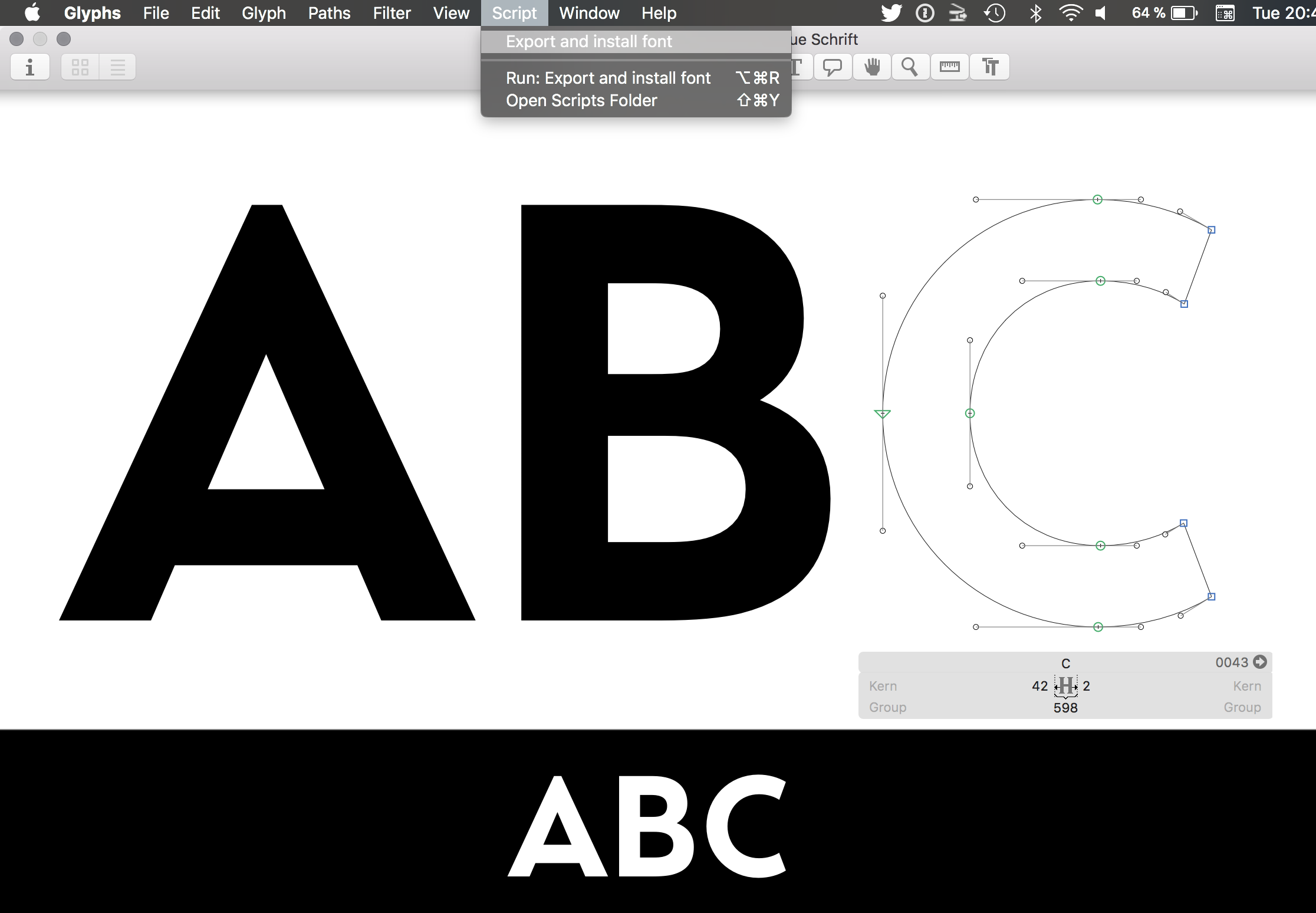 Screenshot of the installed script in the menu