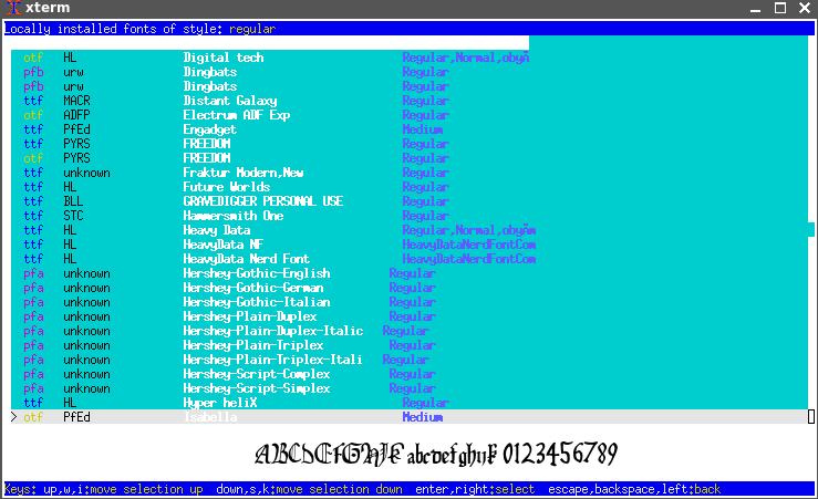 locally installed fonts sixel preview