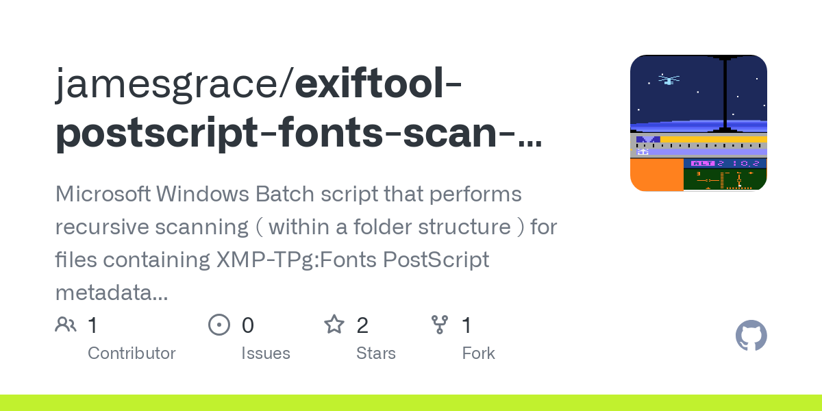 exiftool postscript fonts scan windows automation