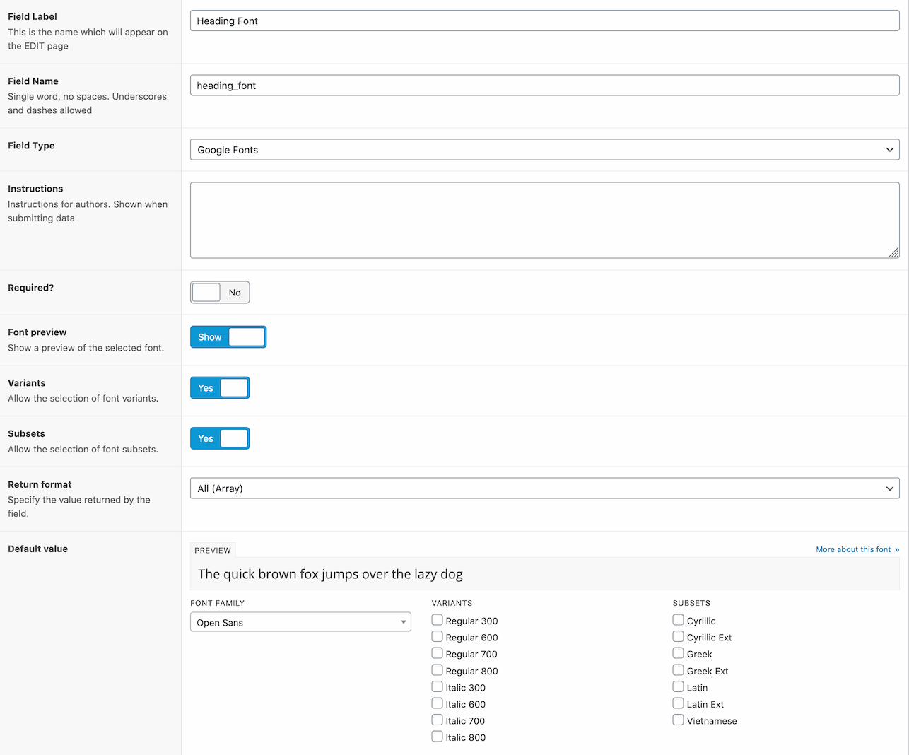 Example of field setup.