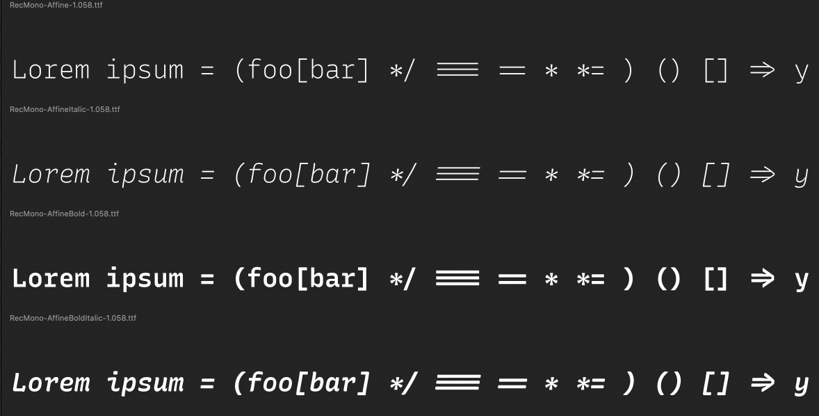 Visualização das fontes em fontgoggles