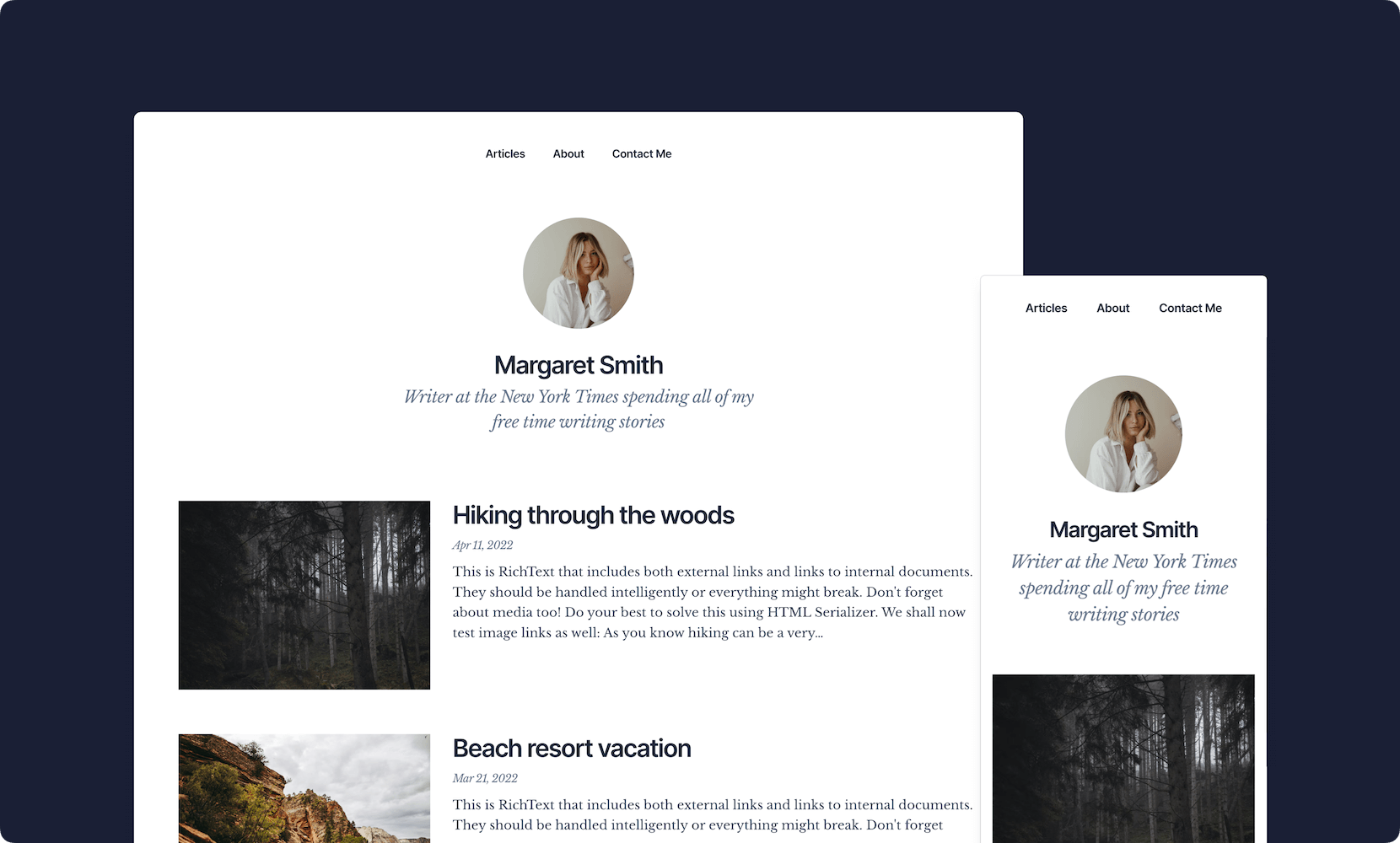 Screenshots der Website auf Deskop- und Mobile Browsern