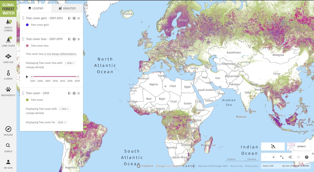 Globale Walduhr Global forest watch map