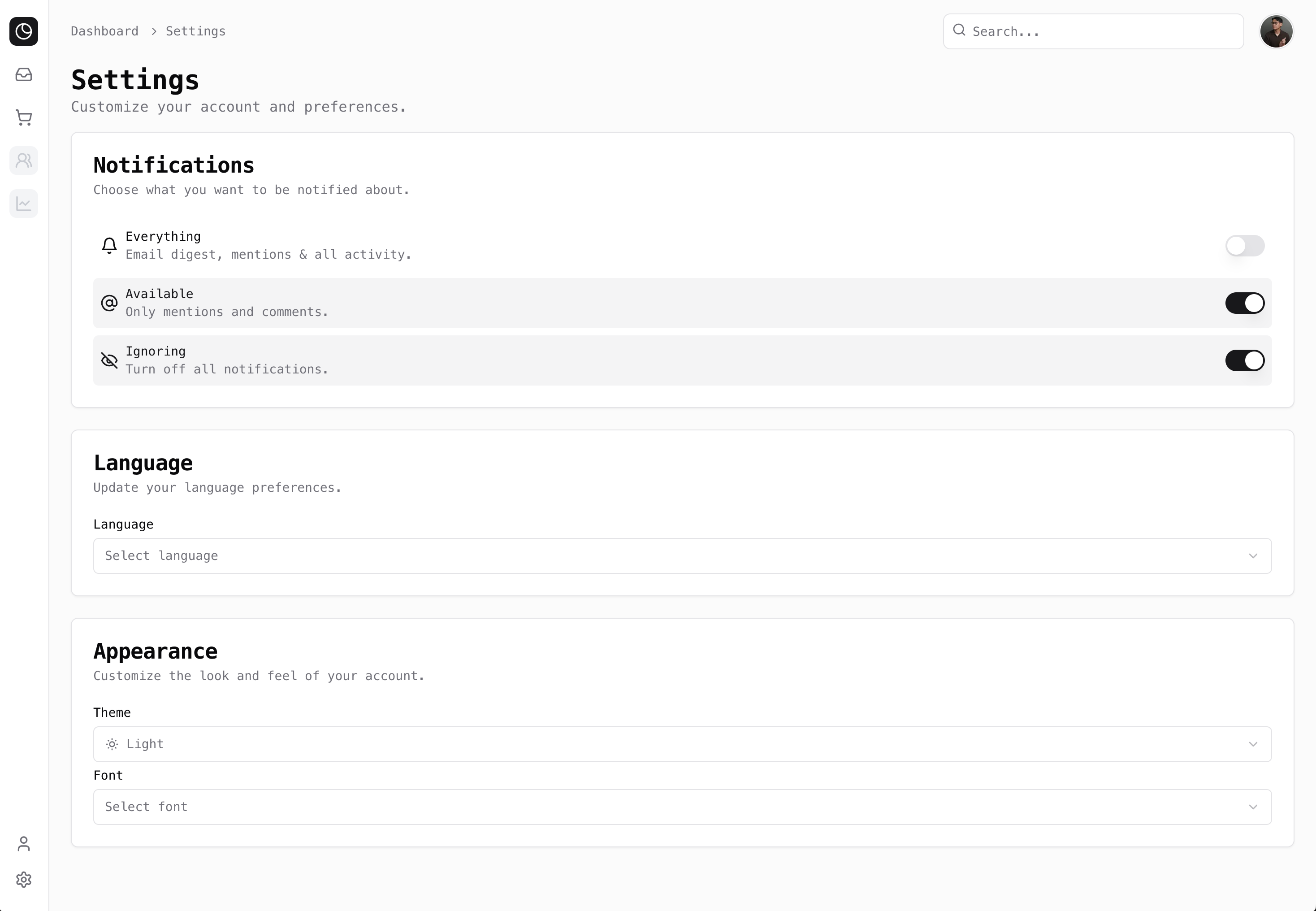 Screenshot des Dashboards
