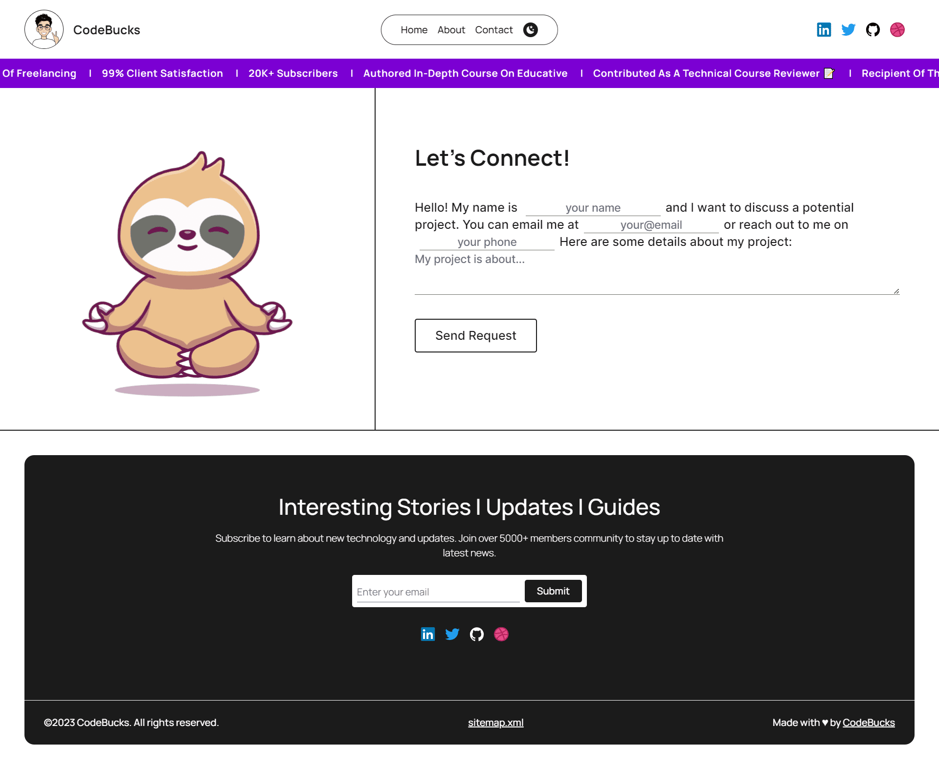 Weiter.js persönliche Blog -Website Kontaktseite
