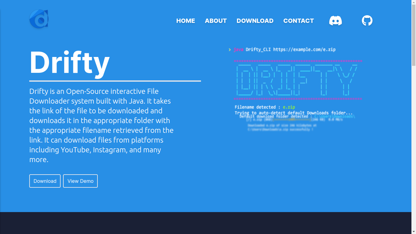 Homepage der Drifty -Website