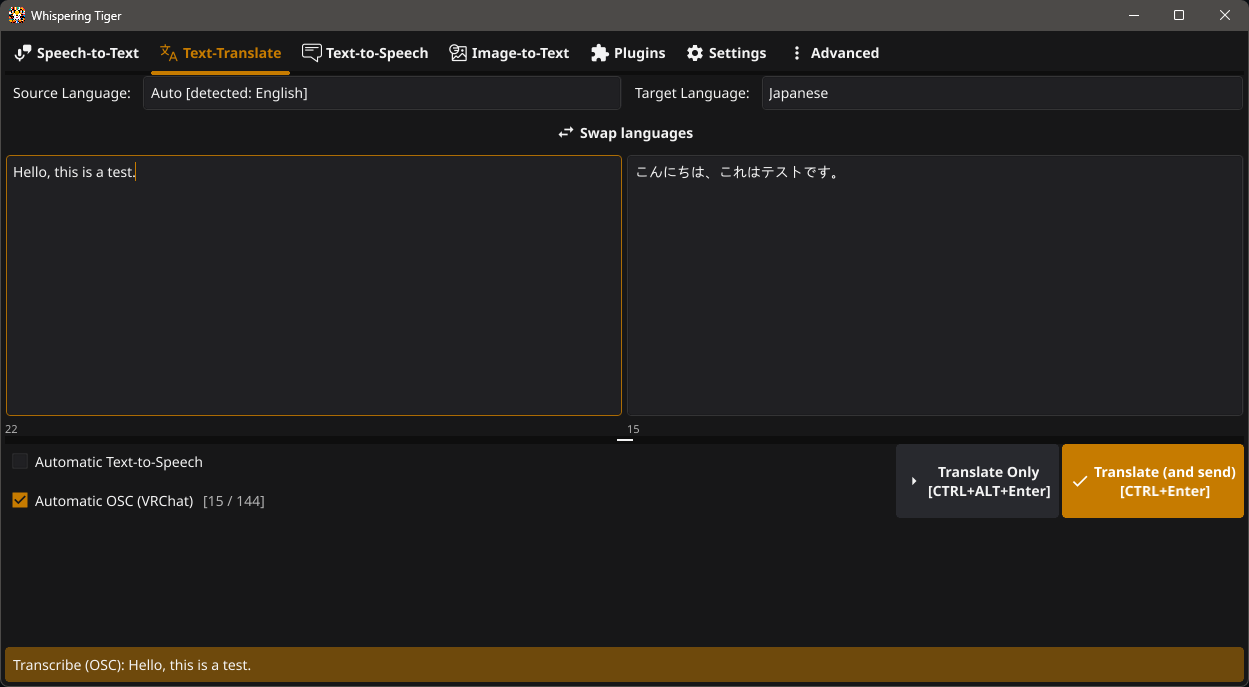 Registerkarte "Text-Translate"