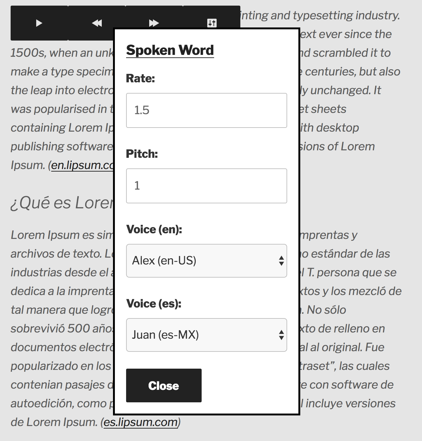 Ändern Sie die Rate, Tonhöhe und Stimmen, die in der Sprache verwendet werden.