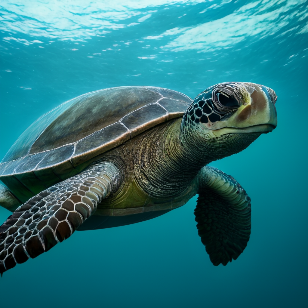 eine bedrohliche Meeresschildkröte im Meer; Maskottchen für Tortoise.cpp