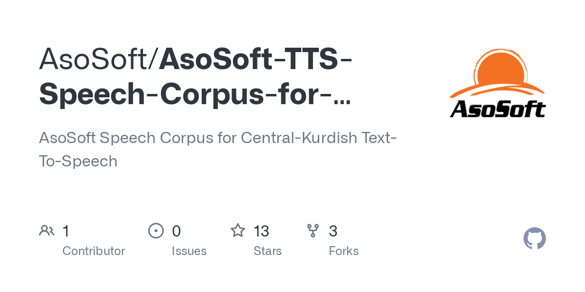 AsoSoft TTS Speech Corpus for Central Kurdish