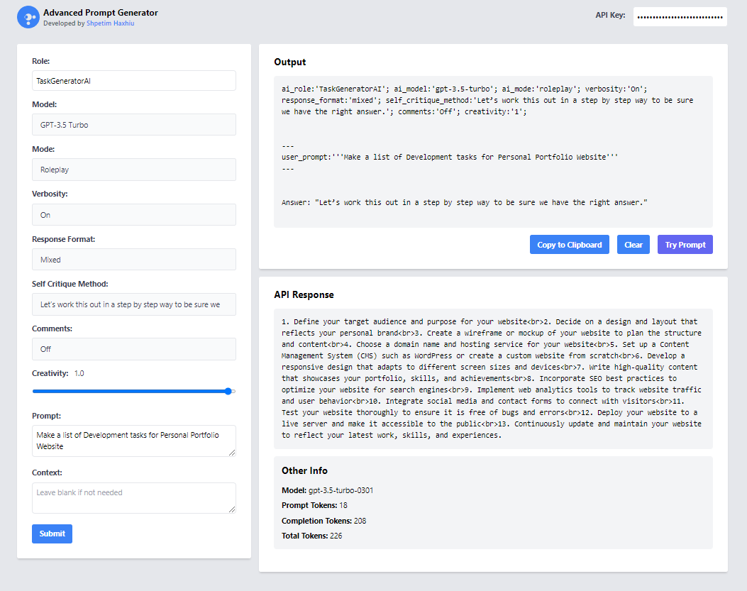 Advanced Prompt Generator Screenshot