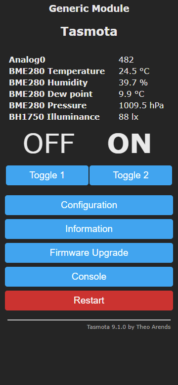 Tasmota main page example