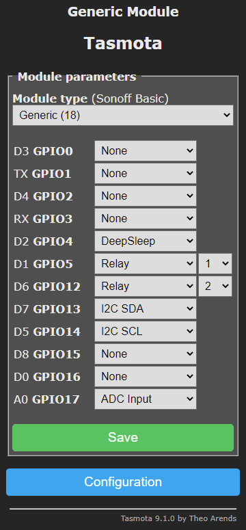 Tasmota configuration page example